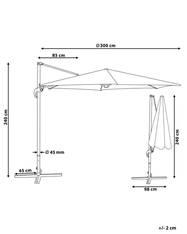 Parasol mørkegrå polyester og sort aluminium ø 240 x 300H cm ottekantet Foldbar Foldemekanisme 100 procent vandtæt design 360 graders rotation