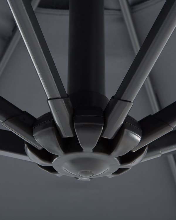 Parasol mørkegrå polyester og sort aluminium ø 240 x 300H cm ottekantet Foldbar Foldemekanisme 100 procent vandtæt design 360 graders rotation