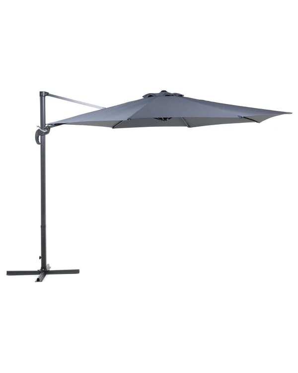 Parasol mørkegrå polyester og sort aluminium ø 240 x 300H cm ottekantet Foldbar Foldemekanisme 100 procent vandtæt design 360 graders rotation