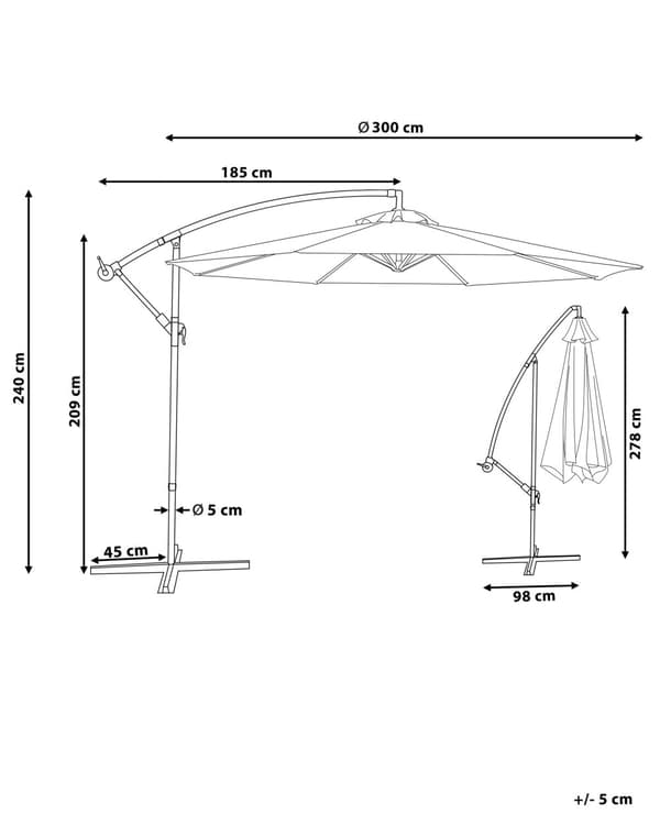 Hængeparasol Grå Sort Stål Polyester ø 240 x 300H cm Haveparasol Tilt Vippefunktion Udendørs Moderne Terrasse Vandtæt Design