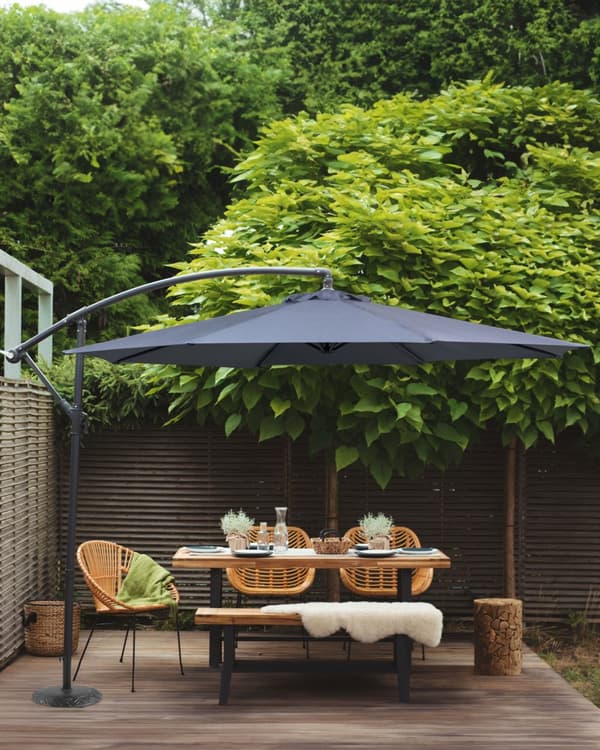 Hængeparasol Grå Sort Stål Polyester ø 240 x 300H cm Haveparasol Tilt Vippefunktion Udendørs Moderne Terrasse Vandtæt Design