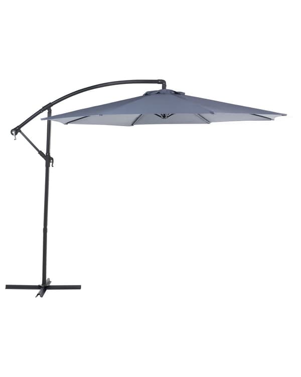 Hængeparasol Grå Sort Stål Polyester ø 240 x 300H cm Haveparasol Tilt Vippefunktion Udendørs Moderne Terrasse Vandtæt Design