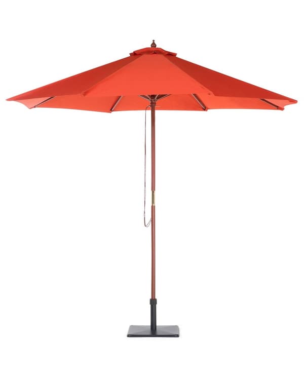 Parasol dyb orange polyester i mørkt birketræ ø 254 x 270H cm UV-bestandig med utrolig nem pleje og 100 procent vandtæt