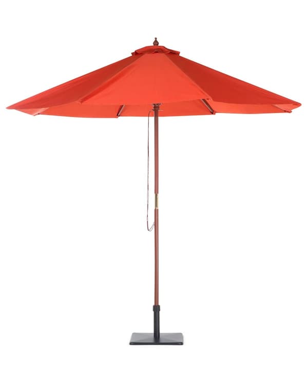Parasol dyb orange polyester i mørkt birketræ ø 254 x 270H cm UV-bestandig med utrolig nem pleje og 100 procent vandtæt