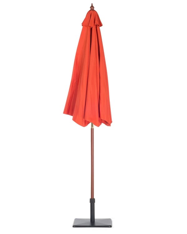 Parasol dyb orange polyester i mørkt birketræ ø 254 x 270H cm UV-bestandig med utrolig nem pleje og 100 procent vandtæt