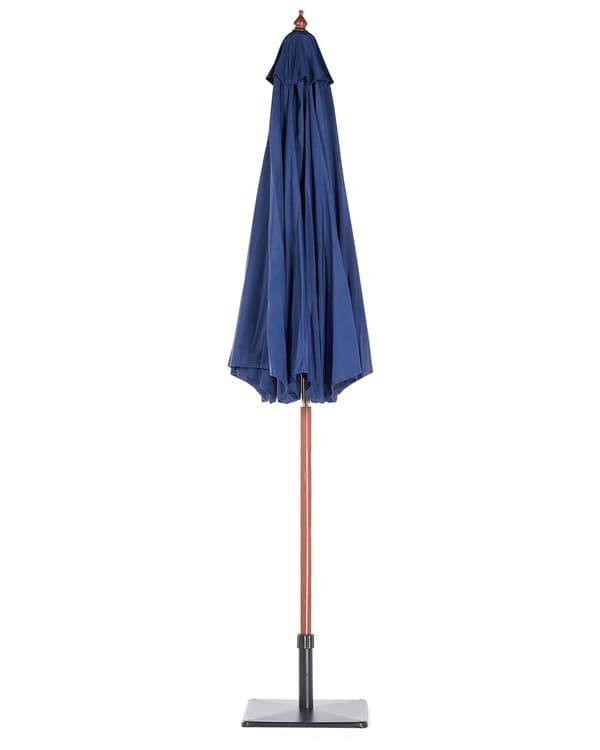 Parasol mørkeblå polyester i mørkt birketræ ø 254 x 270H cm UV-bestandig med utrolig nem pleje og 100 procent vandtæt