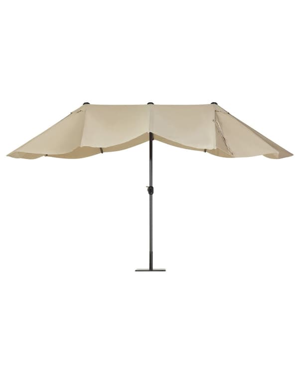 Parasol taupe polyester i aluminium ø 247 x 270H cm ovalformet med Håndsving og UV-bestandighed moderne terrasse og havemøbel
