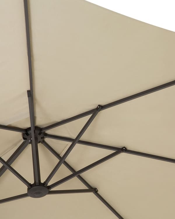 Parasol taupe polyester i aluminium ø 247 x 270H cm ovalformet med Håndsving og UV-bestandighed moderne terrasse og havemøbel