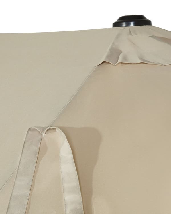 Parasol taupe polyester i aluminium ø 247 x 270H cm ovalformet med Håndsving og UV-bestandighed moderne terrasse og havemøbel