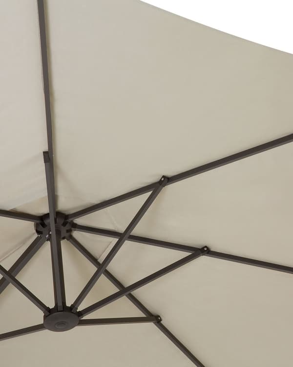 Parasol beige polyester i aluminium ø 247 x 270H cm ovalformet med Håndsving og UV-bestandighed moderne terrasse og havemøbel