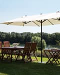 Miniatyrbillede 2 af 11: Parasol beige polyester i aluminium ø 247 x 270H cm ovalformet med Håndsving og UV-bestandighed moderne terrasse og havemøbel