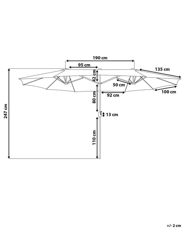Parasol mørkegrå polyester i aluminium ø 247 x 270H cm ovalformet med Håndsving og UV-bestandighed moderne terrasse og havemøbel