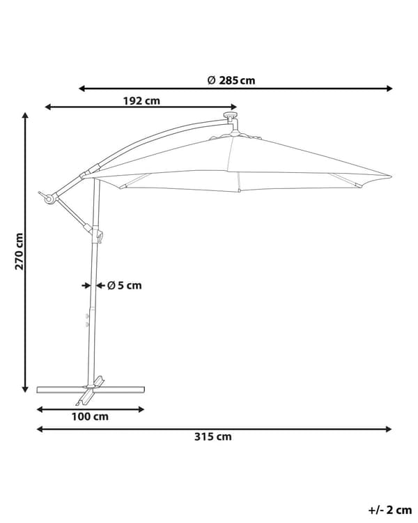 Hængeparasol Grafitgrå Polyester og Stål 270 x 316 cm Håndsving Krank med LED Solcelle Lys Udendørs Paraply Vandtæt Design Terrasse Have Dekor