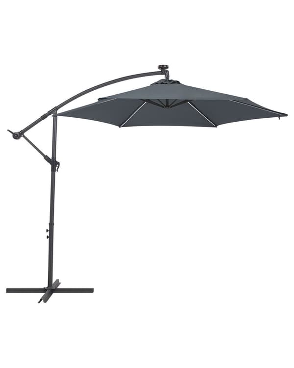 Hængeparasol Grafitgrå Polyester og Stål 270 x 316 cm Håndsving Krank med LED Solcelle Lys Udendørs Paraply Vandtæt Design Terrasse Have Dekor