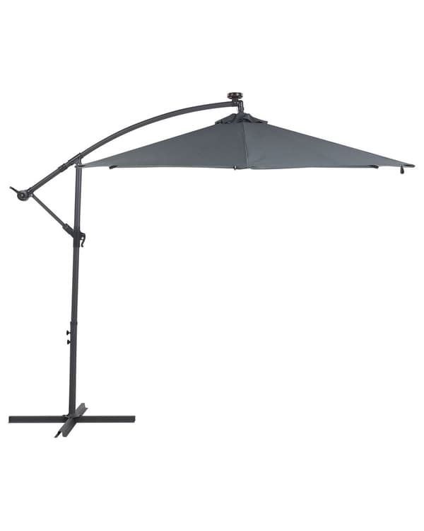 Hængeparasol Grafitgrå Polyester og Stål 270 x 316 cm Håndsving Krank med LED Solcelle Lys Udendørs Paraply Vandtæt Design Terrasse Have Dekor