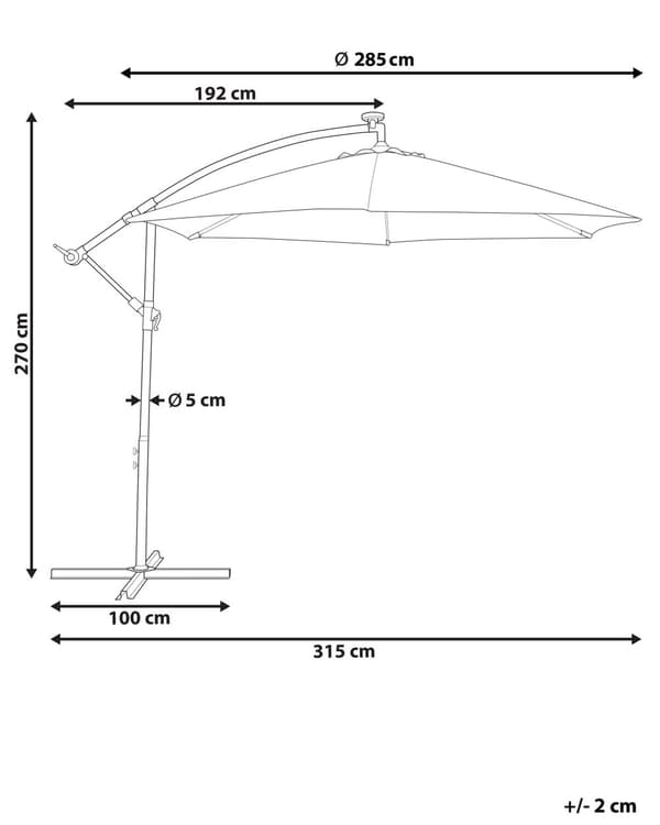 Hængeparasol Beige Polyester Grå Stål 270 x 316 cm Håndsving Krank med LED Solcelle Lys Udendørs Paraply Vandtæt Design Terrasse Have Dekor