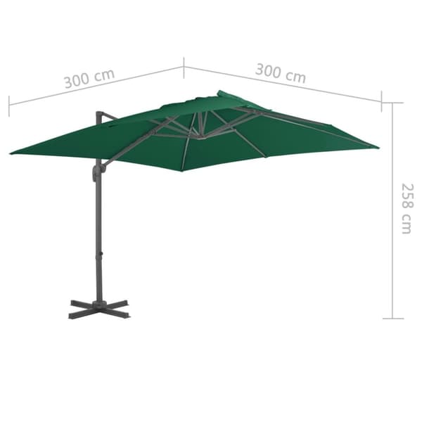 vidaXL hængeparasol 300x300 cm aluminiumsstang grøn