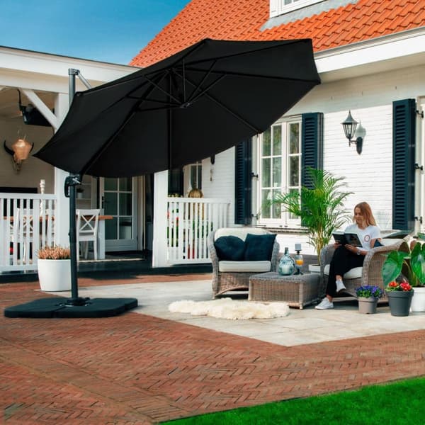 VONROC Premium Cantilever Parasoll Bardolino 300cm – Roterbar och Vinklingsbar, 50+ UPF, Rostfri Aluminiumram, Antracit/Svart