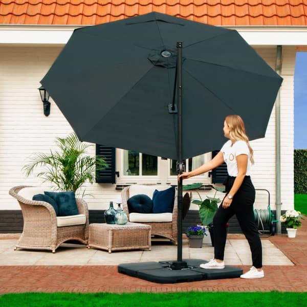 VONROC Premium Cantilever Parasoll Bardolino 300cm – Roterbar och Vinklingsbar, 50+ UPF, Rostfri Aluminiumram, Antracit/Svart