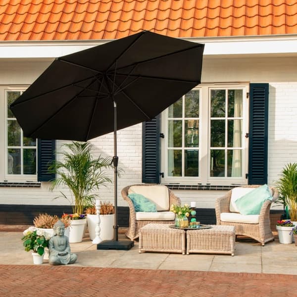 VONROC Premium Stangparasol Recanti Ø300cm - inkl. overtræk - rund | Sort