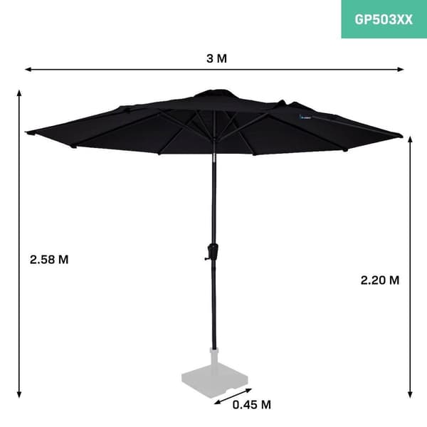 VONROC Premium Stangparasol Recanti Ø300cm - inkl. overtræk - rund | Sort