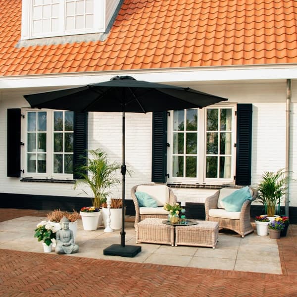 VONROC Premium Stangparasol Recanti Ø300cm - inkl. overtræk - rund | Sort