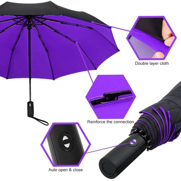 Sateenvarjo, Kompakti - 105 cm - Musta / Violetti