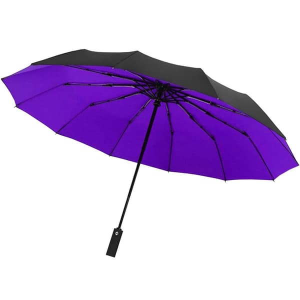 Paraply, Kompakt - 105 cm - Svart / Lilla