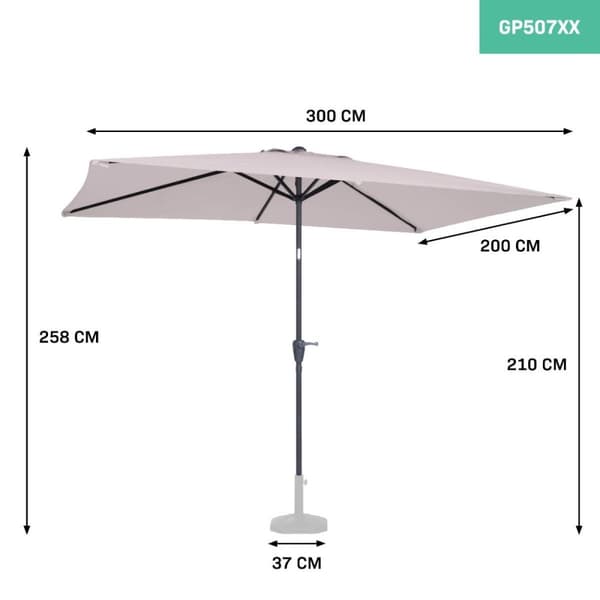 VONROC Premium Stangparasol Rapallo 200x300cm - inkl. overtræk - rektanglær | Beige