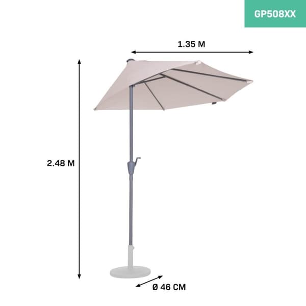 VONROC Premium Stangparasol Magione 270x135cm - inkl. overtræk - halvrund | Balkonparasol| Beige