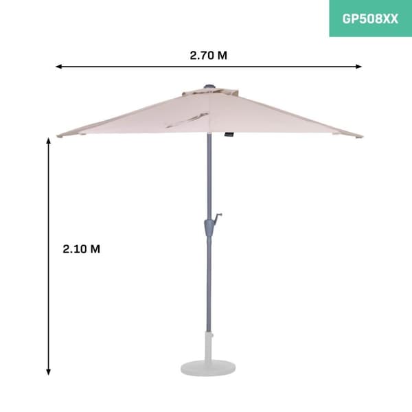 VONROC Premium Stangparasol Magione 270x135cm - inkl. overtræk - halvrund | Balkonparasol| Beige