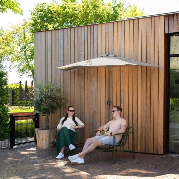VONROC Premium Stangparasol Magione 270x135cm - inkl. overtræk - halvrund | Balkonparasol| Beige