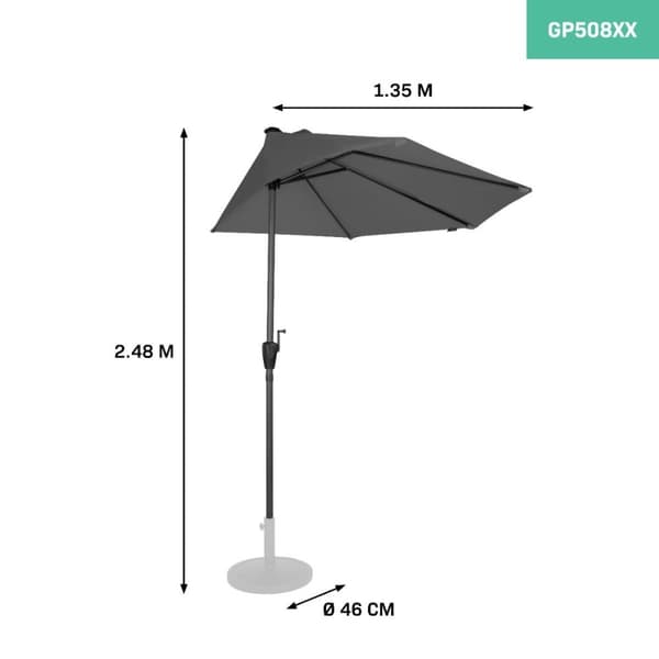 VONROC Premium Parasoll Magione – 270x135 cm, Halvrund Form, 50+ UPF Skydd, Inkl. Överdrag (Grå)