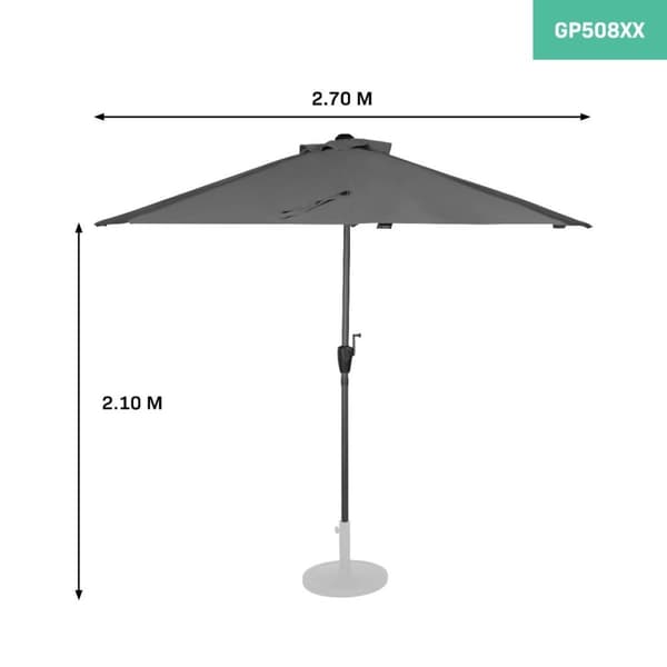 VONROC Premium Parasoll Magione – 270x135 cm, Halvrund Form, 50+ UPF Skydd, Inkl. Överdrag (Grå)