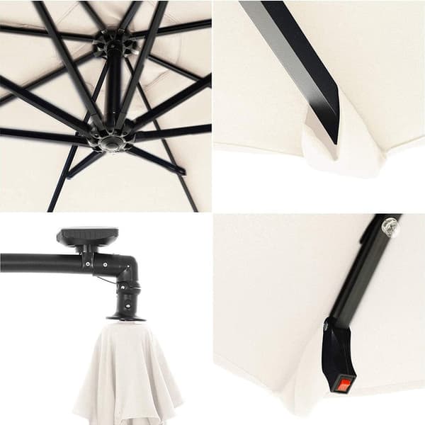 Parasol med LED-belysning Ø 3m - med fod - Flydende parasol - Solenergi - 32 LED-lys - UV-beskyttelse op til UPF 50+ - Have - Terrasse - Blå Rød