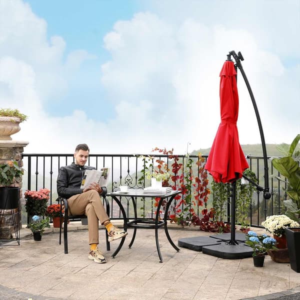 Parasol med LED-belysning Ø 3M - med fod - flydende parasol - Solenergi - 32 LED-lamper - UV-beskyttelse op til UPF 50+ - Have - Terrasse - Rød