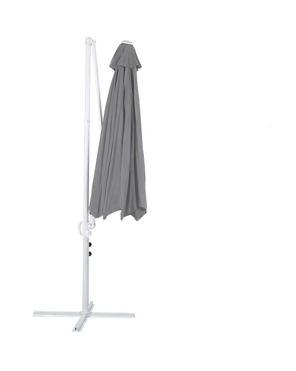 Hængeparasol Mørkegrå Polyester Hvid Aluminium 254 x 295 cm Kæmpe Ottekantet Tilt Vippefunktion Fod til Altan Cafe Marked Vandtæt UV Moderne