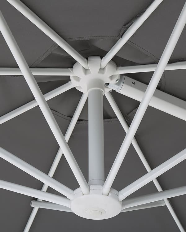 Hængeparasol Mørkegrå Polyester Hvid Aluminium 254 x 295 cm Kæmpe Ottekantet Tilt Vippefunktion Fod til Altan Cafe Marked Vandtæt UV Moderne
