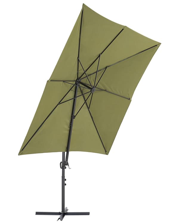 Hængeparasol Grøn Grå Polyester Aluminium ø 245 x 245 cm Firkantet Kæmpe Parasol med Tilt Vippefunktion UV-bestandig Moderne til Haven