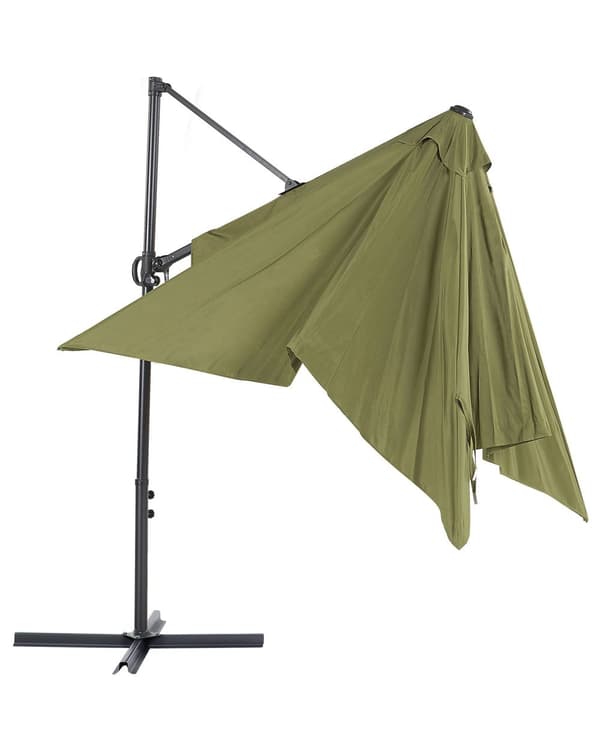 Hængeparasol Grøn Grå Polyester Aluminium ø 245 x 245 cm Firkantet Kæmpe Parasol med Tilt Vippefunktion UV-bestandig Moderne til Haven