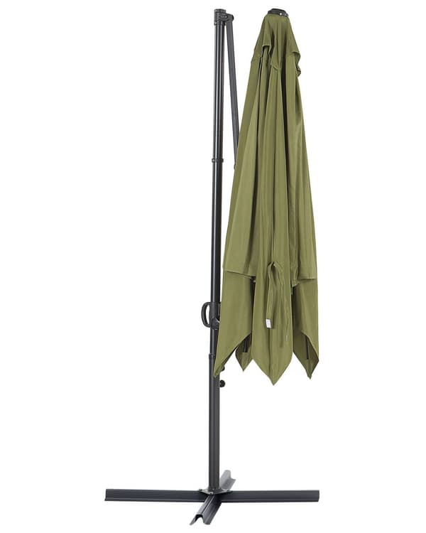 Hængeparasol Grøn Grå Polyester Aluminium ø 245 x 245 cm Firkantet Kæmpe Parasol med Tilt Vippefunktion UV-bestandig Moderne til Haven