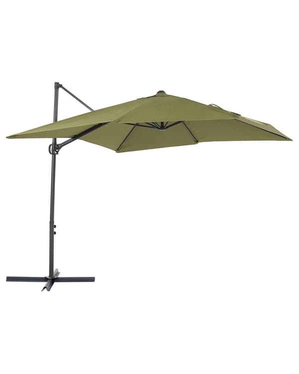 Hængeparasol Grøn Grå Polyester Aluminium ø 245 x 245 cm Firkantet Kæmpe Parasol med Tilt Vippefunktion UV-bestandig Moderne til Haven