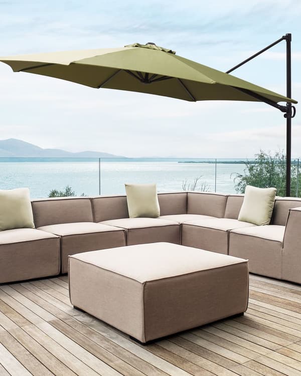 Hængeparasol Grøn Polyester og Sort Aluminium 254 x 295 cm Kæmpe Ottekantet Tilt Vippefunktion Fod til Altan Cafe Marked Vandtæt UV Moderne