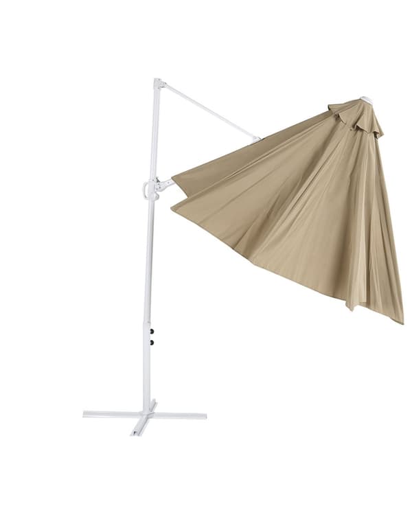Hængeparasol Taupe Polyester og Hvid Aluminium 254 x 295 cm Kæmpe Ottekantet Tilt Vippefunktion Fod til Altan Cafe Marked Vandtæt UV Moderne