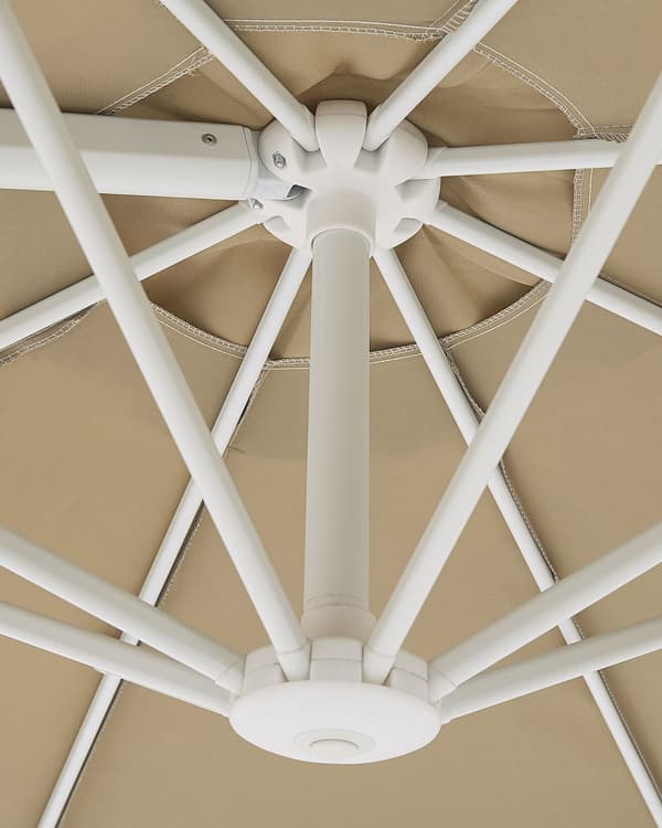 Hængeparasol Taupe Polyester og Hvid Aluminium 254 x 295 cm Kæmpe Ottekantet Tilt Vippefunktion Fod til Altan Cafe Marked Vandtæt UV Moderne