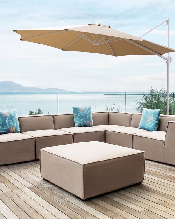 Hængeparasol Taupe Polyester og Hvid Aluminium 254 x 295 cm Kæmpe Ottekantet Tilt Vippefunktion Fod til Altan Cafe Marked Vandtæt UV Moderne