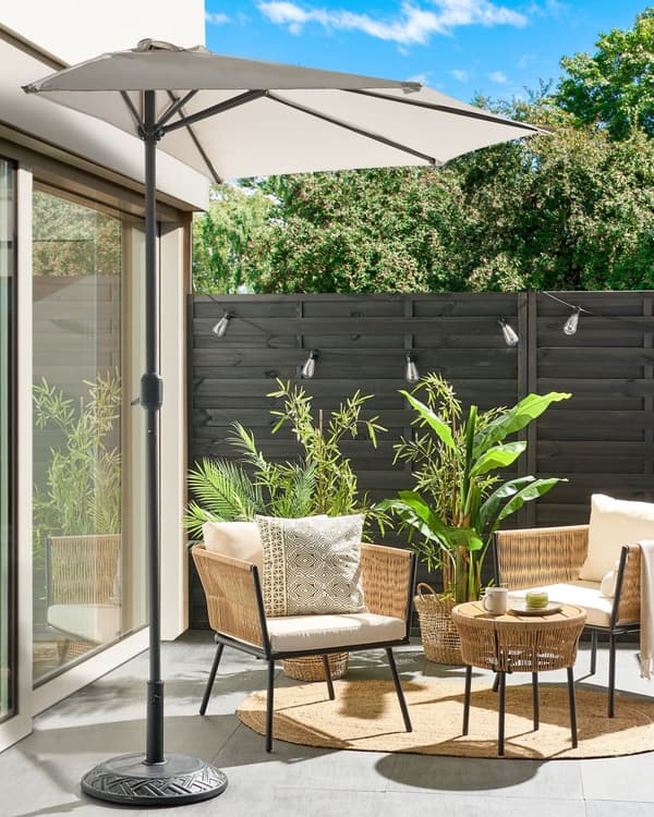Halvrund haveparasol Beige Polyester Skærm Stål 2,7 m Moderne terrasse altan paraply