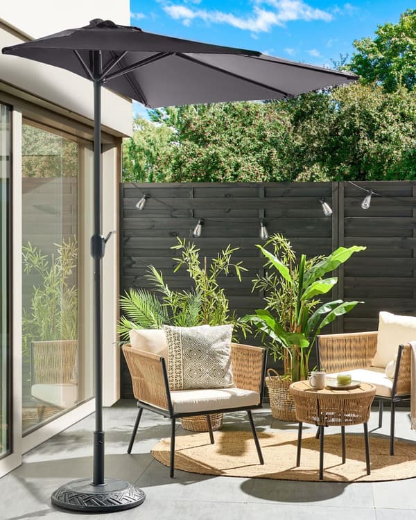 Halvrund haveparasol Grå Polyester Skærm Stål 2,7 m Moderne terrasse altan paraply
