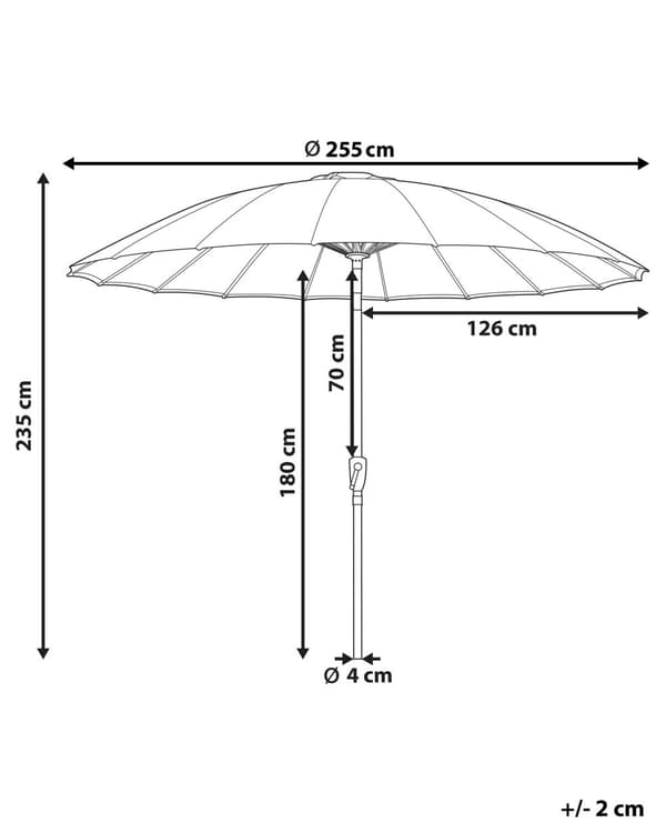 Aurinkovarjo tummanpunainen kangasta alumiinijalka ⌀ 255 cm moderni tyyli
