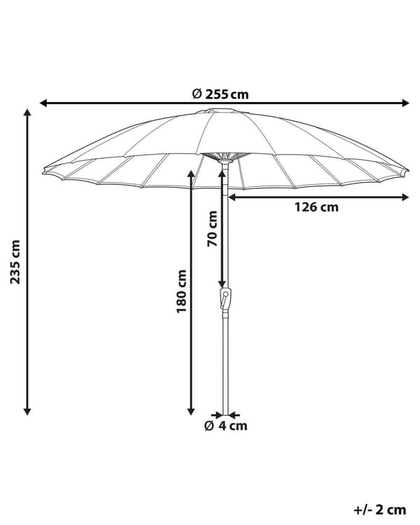 Aurinkovarjo vaalea beige kangasta alumiinijalka ⌀ 255 cm moderni tyyli